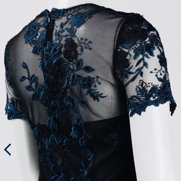 David Meister embroidered 3-D lace short sleeves long gown - Picture 4 of 13